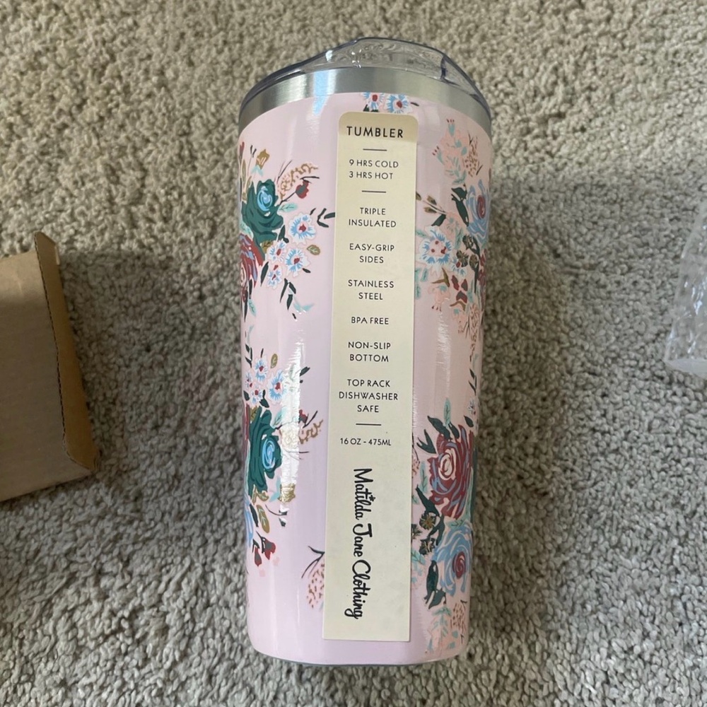 Matilda Jane Pink Floral Insulated cold or hot Tumbler cup new in box